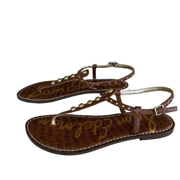 Sam Edelson Gigi T-Strap Thong Sandal with Metal Studs Size 7 - Picture 2 of 8